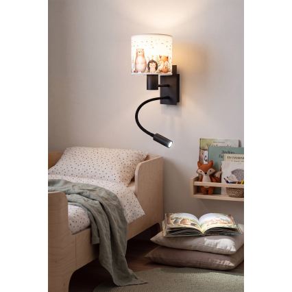BRILAGI - LED lasten taipuisa seinälamppu BOBO 1xE27/25W/230V + LED/3W musta/valkoinen/eläinaiheinen