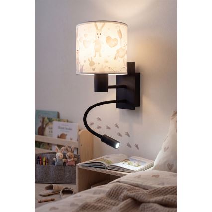 BRILAGI - LED lasten taipuisa seinävalaisin BOBO 1xE27/25W/230V + LED/3W musta/valkoinen/pupukuosi