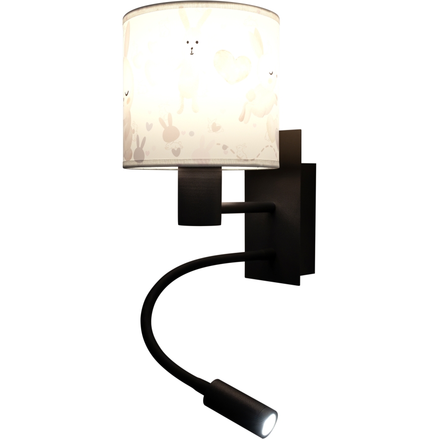 BRILAGI - LED lasten taipuisa seinävalaisin BOBO 1xE27/25W/230V + LED/3W musta/valkoinen/pupukuosi