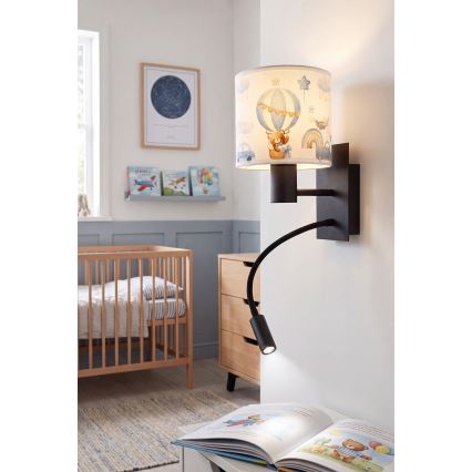 BRILAGI - LED lasten säädettävä seinävalaisin BOBO 1xE27/25W/230V + LED/3W musta/valkoinen/sininen/nallekuvio