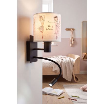 BRILAGI - LED Lasten taivutettava seinävalaisin BOBO 1xE27/25W/230V + LED/3W musta/valkoinen/vaaleanpunainen/balettitossut