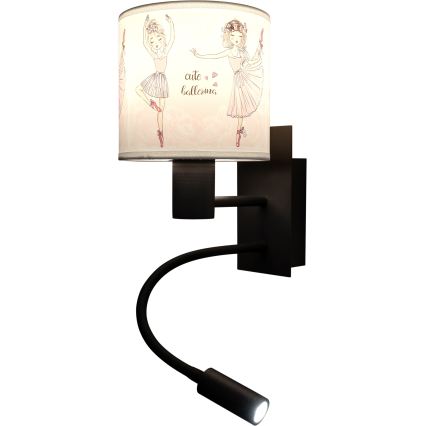 BRILAGI - LED Lasten taivutettava seinävalaisin BOBO 1xE27/25W/230V + LED/3W musta/valkoinen/vaaleanpunainen/balettitossut