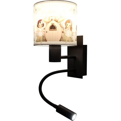 BRILAGI - LED lasten joustava seinävalaisin BOBO 1xE27/25W/230V + LED/3W musta/valkoinen/vaaleanpunainen/keijuaiheinen