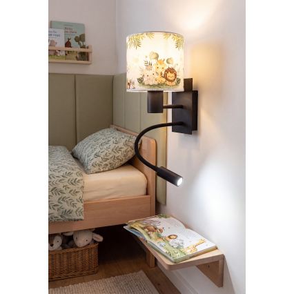 BRILAGI - LED-lastenseinävalaisin BOBO, säädettävä, 1xE27/25W/230V + LED/3W, musta/valkoinen/vihreä/viidakkoaiheinen