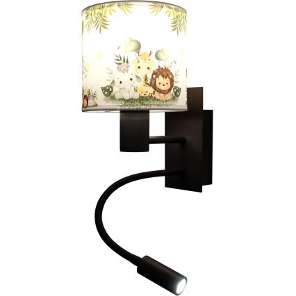 BRILAGI - LED-lastenseinävalaisin BOBO, säädettävä, 1xE27/25W/230V + LED/3W, musta/valkoinen/vihreä/viidakkoaiheinen