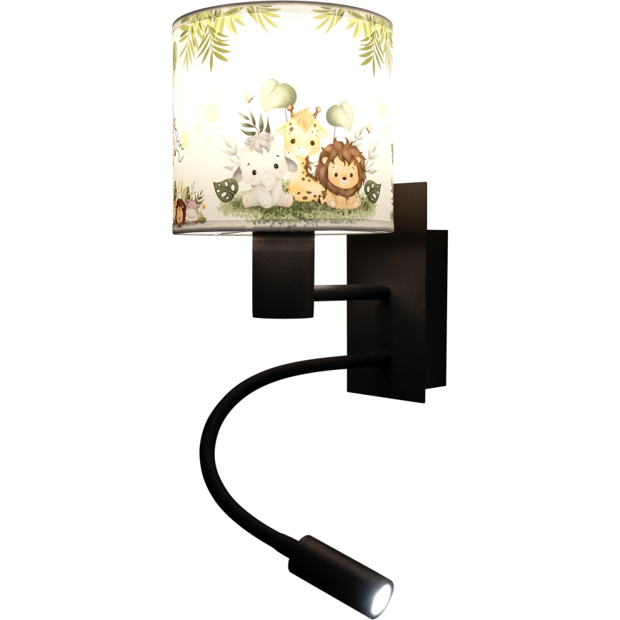 BRILAGI - LED-lastenseinävalaisin BOBO, säädettävä, 1xE27/25W/230V + LED/3W, musta/valkoinen/vihreä/viidakkoaiheinen