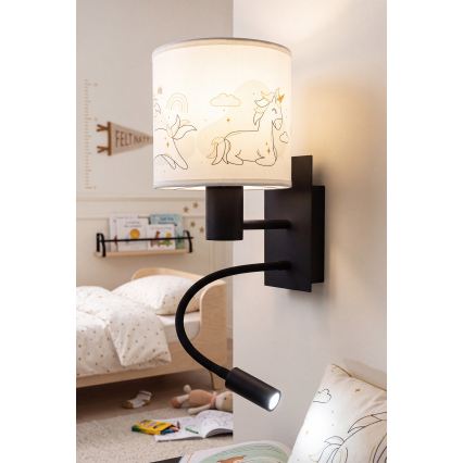 BRILAGI - LED-lastenseinävalaisin BOBO 1xE27/25W/230V + LED/3W musta/valkoinen/yksisarviset