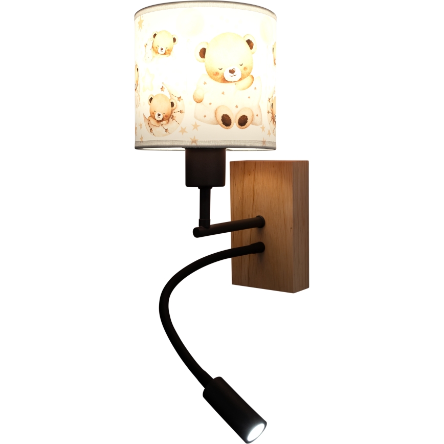 BRILAGI - LED Lasten joustava seinävalaisin BOBO WOOD 1xE27/25W/230V + LED/3W tammi/musta/valkoinen/nallet