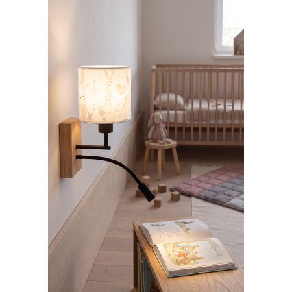 BRILAGI - LED lasten säädettävä seinävalaisin BOBO WOOD 1xE27/25W/230V + LED/3W tammi/musta/valkoinen/pupukuosi