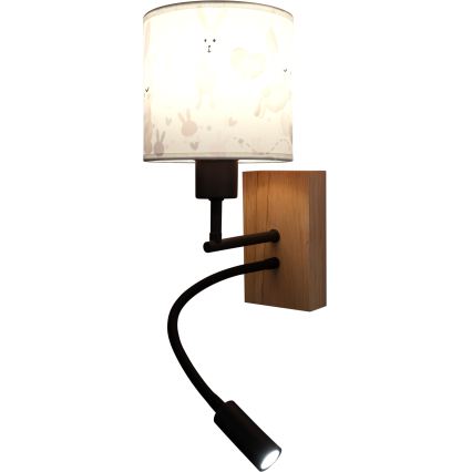 BRILAGI - LED lasten säädettävä seinävalaisin BOBO WOOD 1xE27/25W/230V + LED/3W tammi/musta/valkoinen/pupukuosi