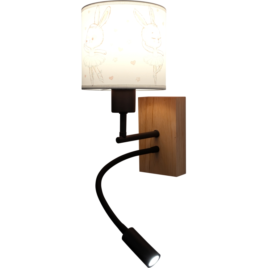 BRILAGI - LED Lasten taipuisa seinävalaisin BOBO WOOD 1xE27/25W/230V + LED/3W tammi/musta/valkoinen/pupukuosi