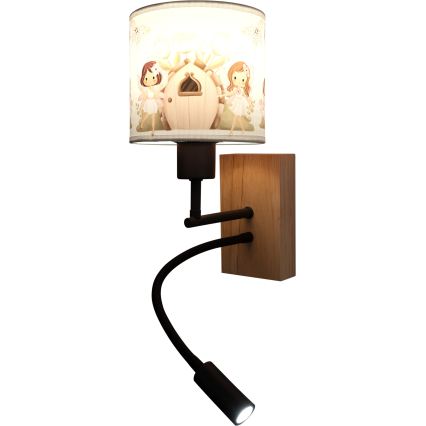 BRILAGI - LED Lasten joustava seinävalaisin BOBO WOOD 1xE27/25W/230V + LED/3W tammi/musta/valkoinen/vaaleanpunainen/keijut