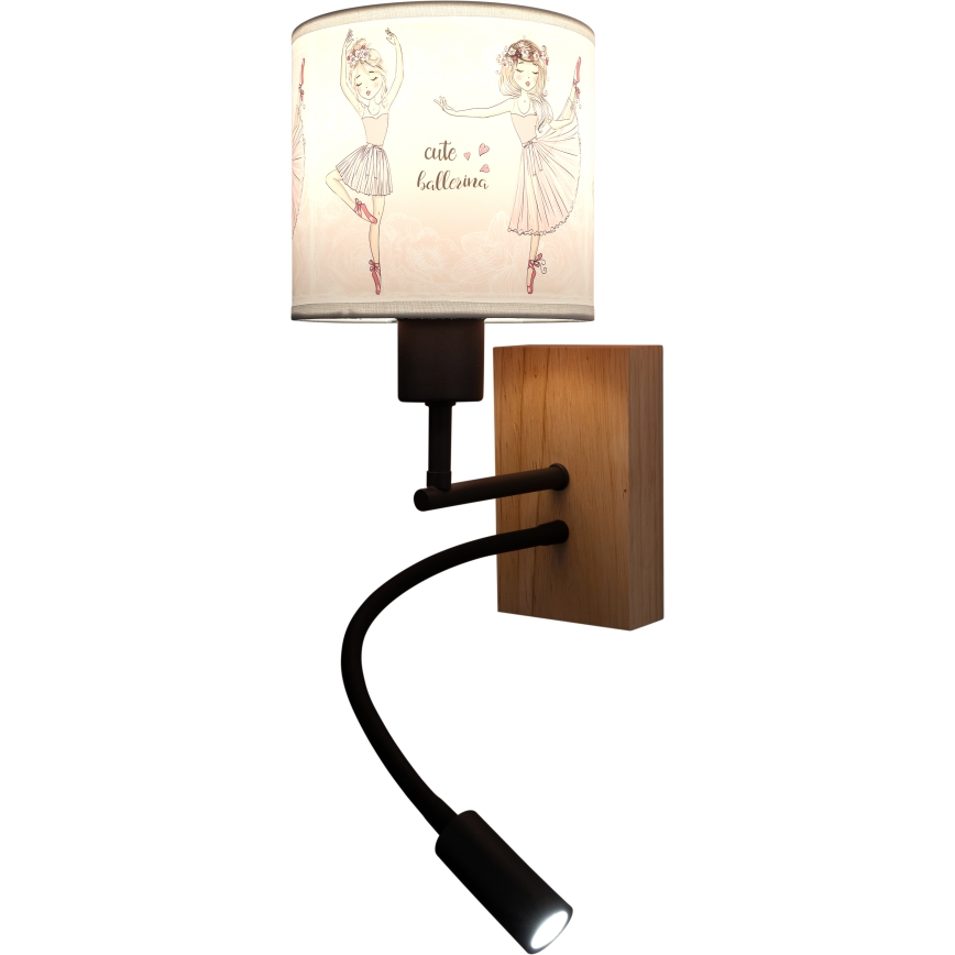 BRILAGI - LED lasten taipuisa seinävalaisin BOBO WOOD 1xE27/25W/230V + LED/3W tammi/musta/valkoinen/vaaleanpunainen/balettitossut
