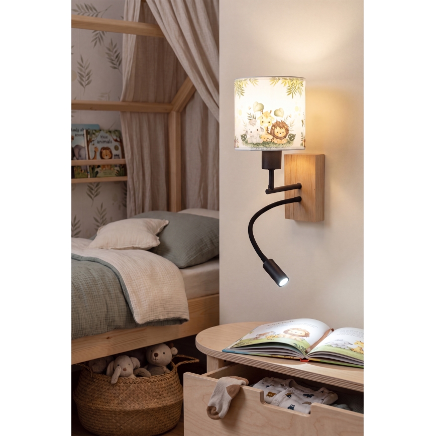 BRILAGI - LED lasten säädettävä seinävalaisin BOBO WOOD 1xE27/25W/230V + LED/3W tammi/musta/valkoinen/vihreä/viidakko