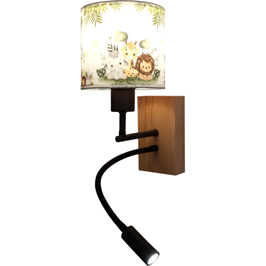 BRILAGI - LED lasten säädettävä seinävalaisin BOBO WOOD 1xE27/25W/230V + LED/3W tammi/musta/valkoinen/vihreä/viidakko