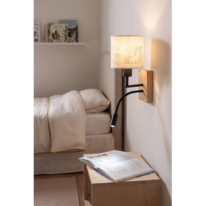 BRILAGI - LED lasten joustava seinälamppu BOBO WOOD 1xE27/25W/230V + integroitu LED 3W tammi/musta/valkoinen/yksisarviset