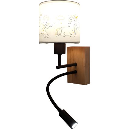 BRILAGI - LED lasten joustava seinälamppu BOBO WOOD 1xE27/25W/230V + integroitu LED 3W tammi/musta/valkoinen/yksisarviset