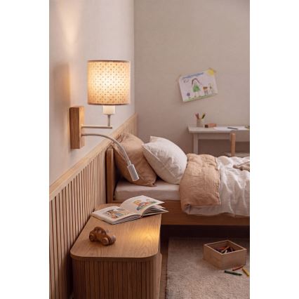 BRILAGI - LED-lastenseinävalaisin, joustava BOBO WOOD 1xE27/25W/230V + LED/3W tammi/valkoinen/beige/pilkullinen