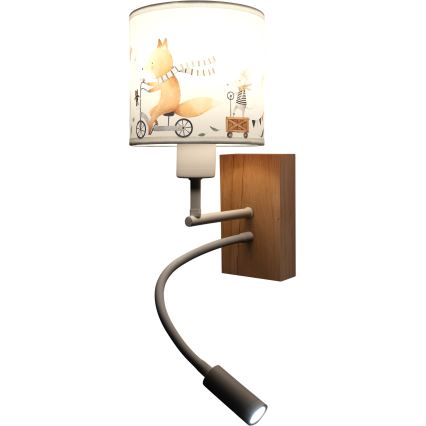 BRILAGI - LED Lasten joustava seinävalaisin BOBO WOOD 1xE27/25W/230V + LED/3W tammi/valkoinen/eläinaiheinen