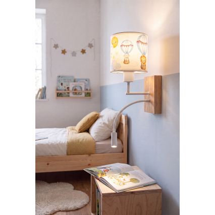 BRILAGI - joustava LED-lastenseinävalaisin BOBO WOOD 1xE27/25W/230V + LED/3W tammi/valkoinen/eläinhahmot