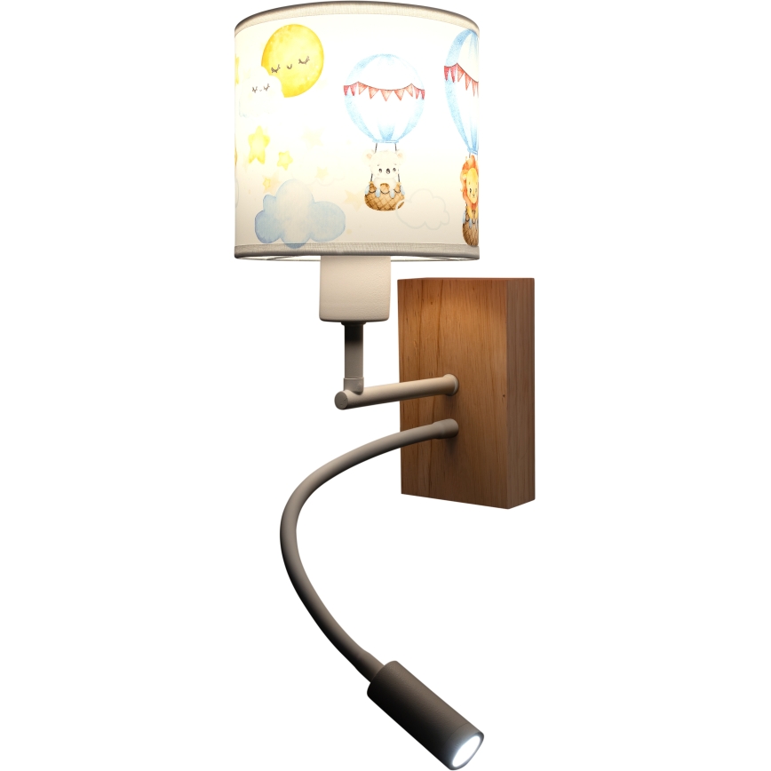 BRILAGI - joustava LED-lastenseinävalaisin BOBO WOOD 1xE27/25W/230V + LED/3W tammi/valkoinen/eläinhahmot