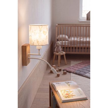 BRILAGI - LED Lasten joustava seinälamppu BOBO WOOD 1xE27/25W/230V + LED/3W tammi/valkoinen/pupukuosi