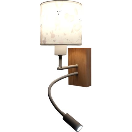 BRILAGI - LED Lasten joustava seinälamppu BOBO WOOD 1xE27/25W/230V + LED/3W tammi/valkoinen/pupukuosi