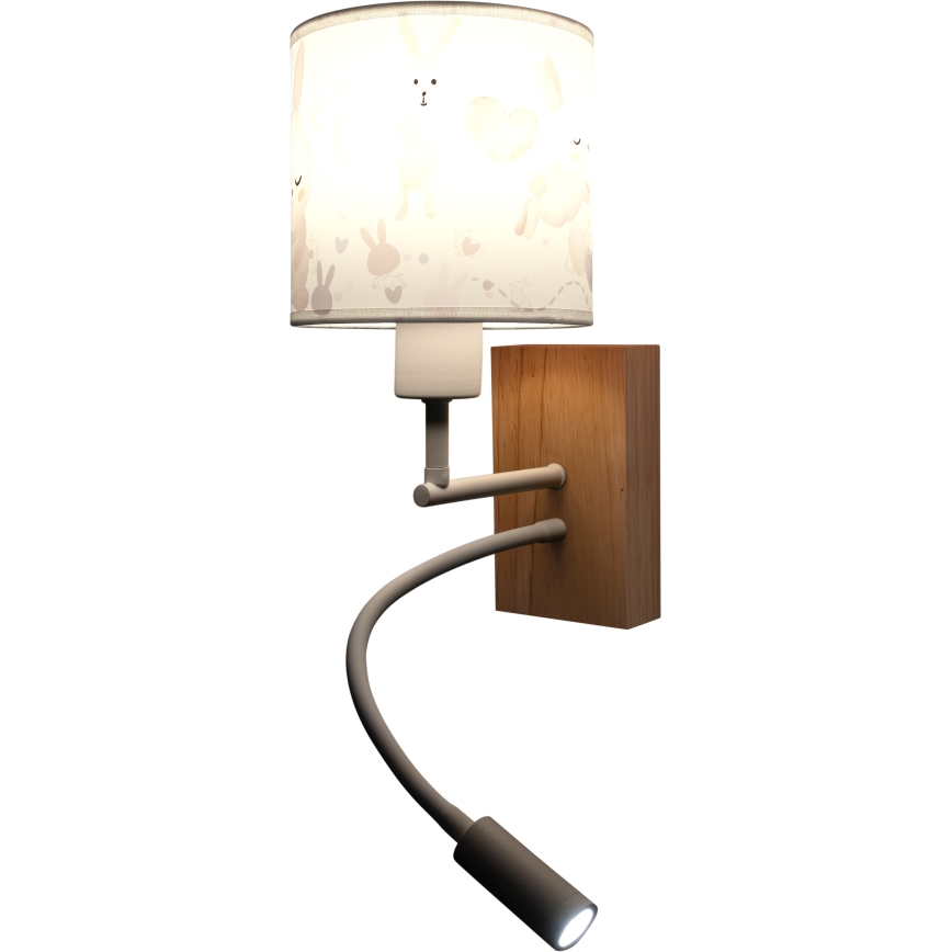 BRILAGI - LED Lasten joustava seinälamppu BOBO WOOD 1xE27/25W/230V + LED/3W tammi/valkoinen/pupukuosi