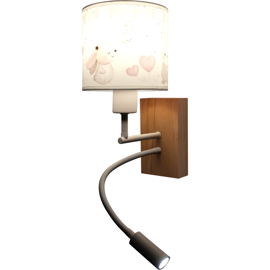 BRILAGI - LED lasten säädettävä seinävalaisin BOBO WOOD 1xE27/25W/230V + LED/3W tammi/valkoinen/kerma/kanit