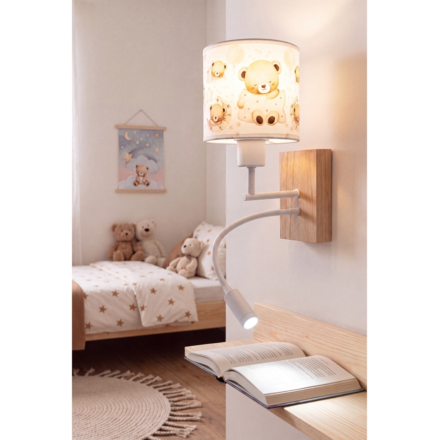 BRILAGI - LED-säädettävä lasten seinävalaisin BOBO WOOD 1xE27/25W/230V + LED/3W tammi/valkoinen/nallet