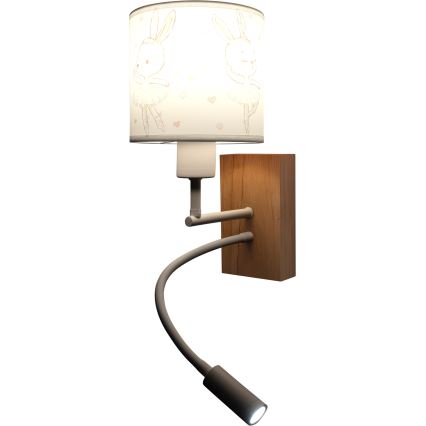 BRILAGI - LED lasten joustava seinävalaisin BOBO WOOD 1xE27/25W/230V + LED/3W tammi/valkoinen/pupukuosi