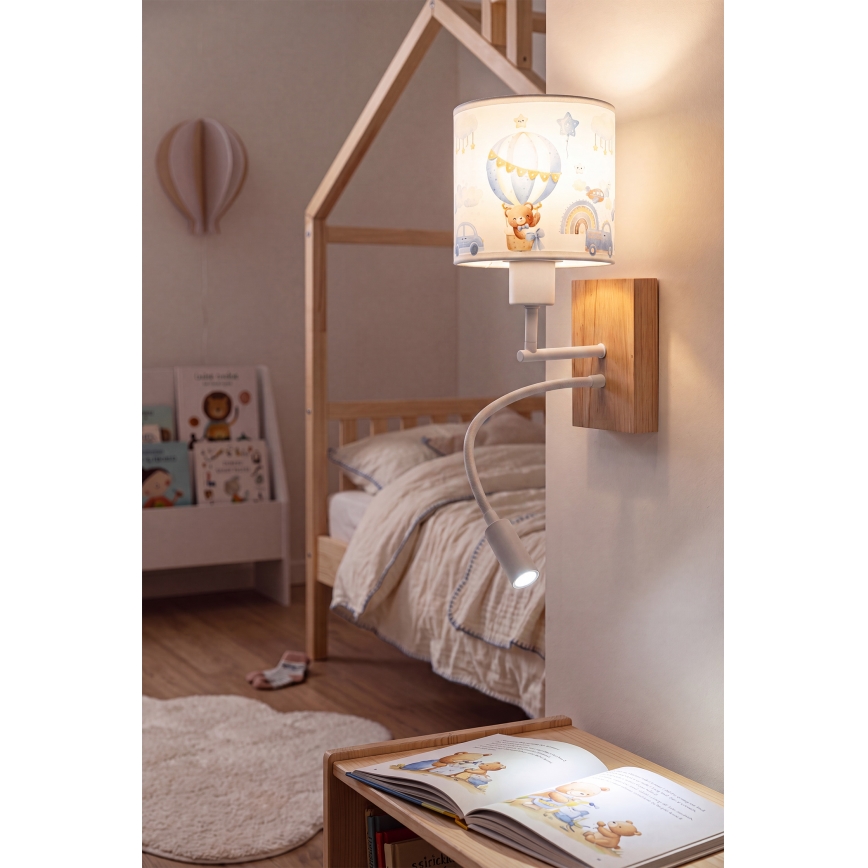 BRILAGI - LED-säädettävä lastenseinävalaisin BOBO WOOD 1xE27/25W/230V + LED/3W tammi/valkoinen/sininen/nallet