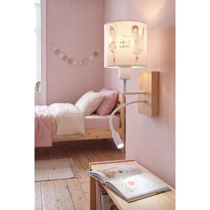 BRILAGI - LED Lasten säädettävä seinävalaisin BOBO WOOD 1xE27/25W/230V + LED/3W tammi/valkoinen/vaaleanpunainen/balettitossut