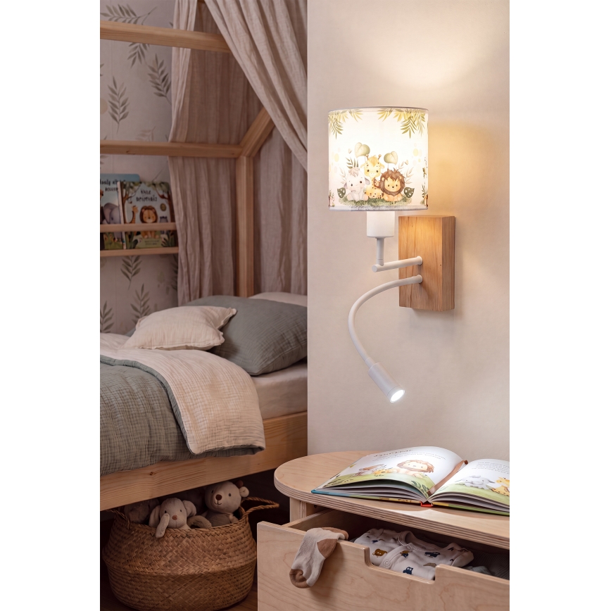 BRILAGI - lasten LED-taipuisa seinävalaisin BOBO WOOD 1xE27/25W/230V + LED/3W tammi/valkoinen/vihreä/viidakko