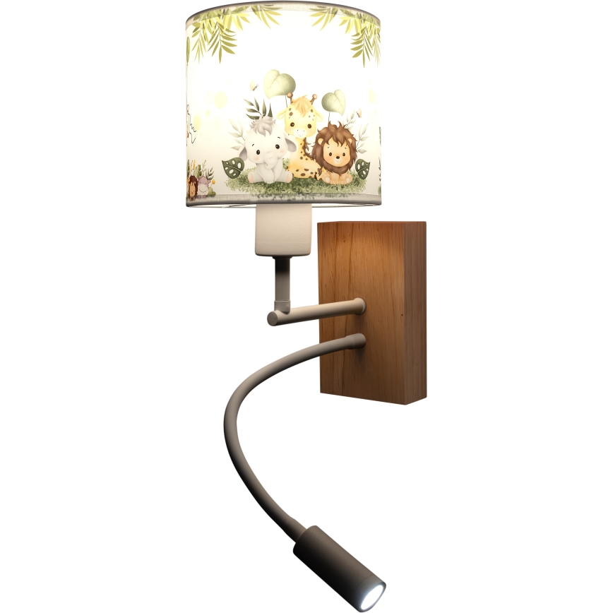 BRILAGI - lasten LED-taipuisa seinävalaisin BOBO WOOD 1xE27/25W/230V + LED/3W tammi/valkoinen/vihreä/viidakko