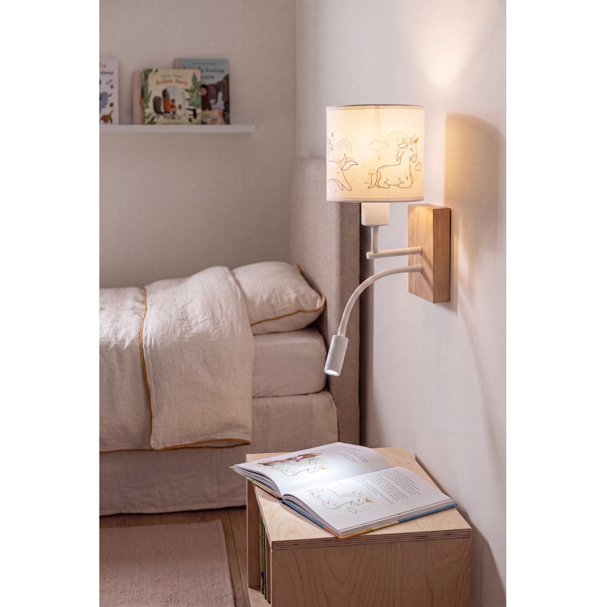 BRILAGI - LED lasten säädettävä seinävalaisin BOBO WOOD 1xE27/25W/230V + LED/3W tammi/valkoinen/yksisarviset