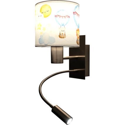 BRILAGI - LED lasten säädettävä seinävalaisin BOBO 1xE27/25W/230V + LED/3W mattakromi/valkoinen/eläinkuviollinen