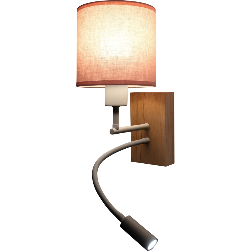 BRILAGI - LED-taivutettava seinävalaisin BOBO WOOD 1xE27/25W/230V + LED/3W tammi/valkoinen/vaaleanpunainen