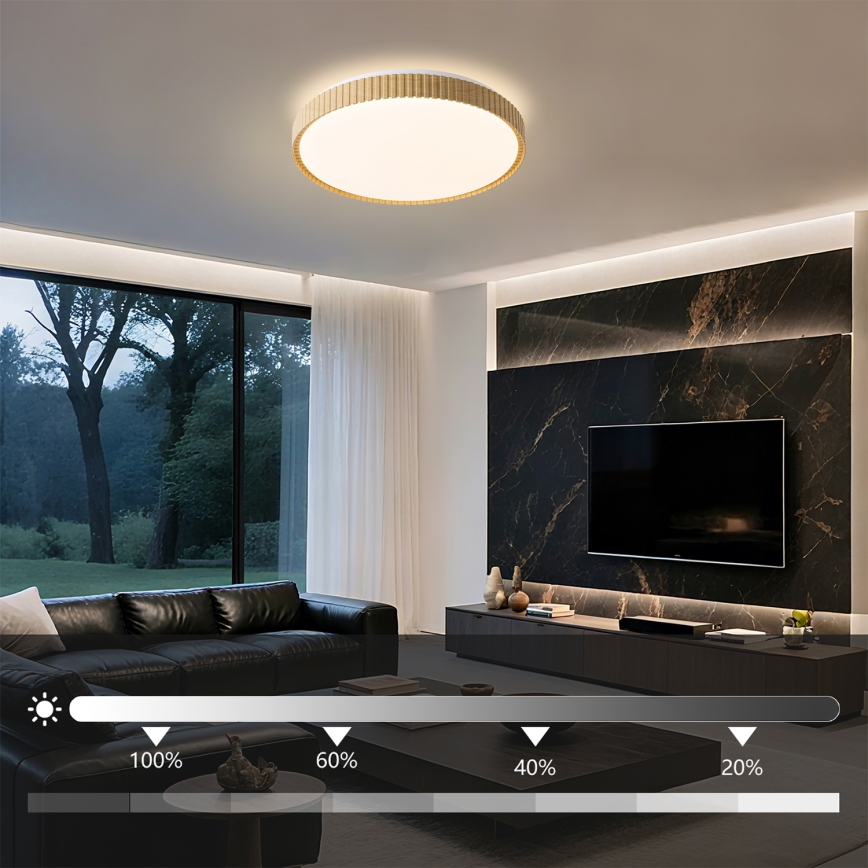 Brilagi - LED-himmennettävä kattovalaisin CORVO LED/72W/230V 3000-6000K puukuosi halkaisija 50 cm + kaukosäädin