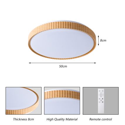 Brilagi - LED-himmennettävä kattovalaisin CORVO LED/72W/230V 3000-6000K puukuosi halkaisija 50 cm + kaukosäädin