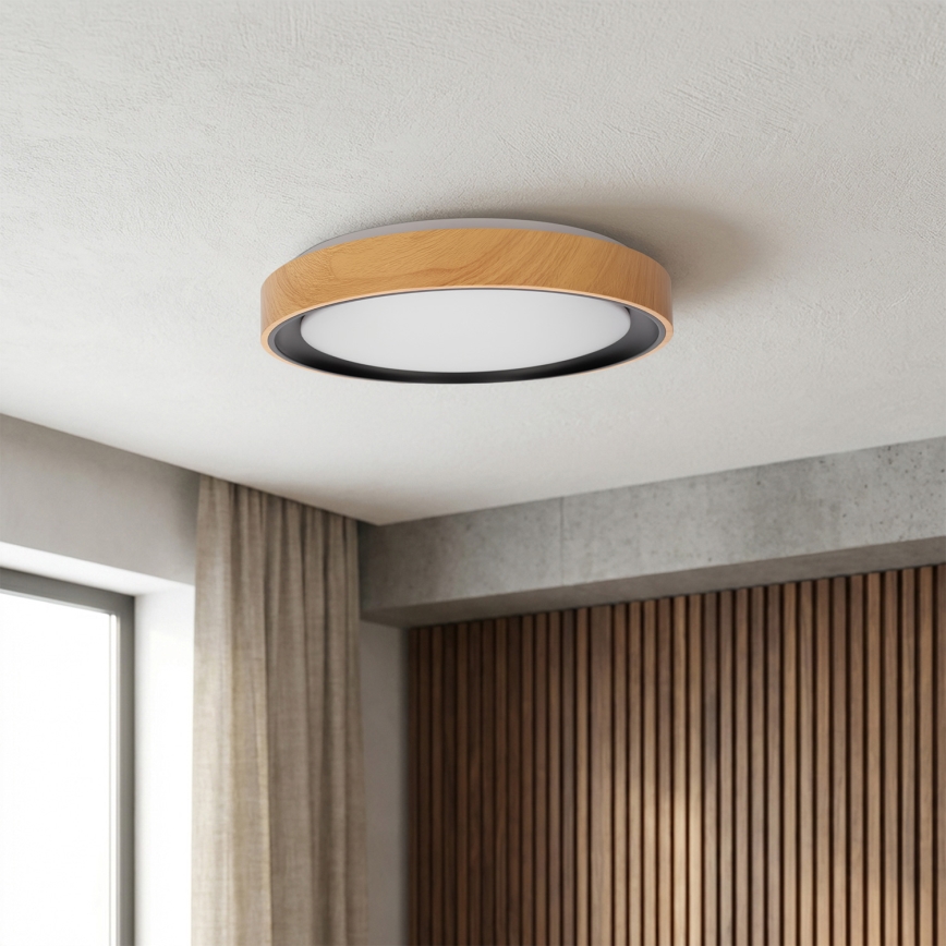 Brilagi - Himmennettävä LED-kattovalaisin FLOCO LED/48W/230V 3000-6500K halkaisija 40 cm puukuvio/musta + kaukosäädin