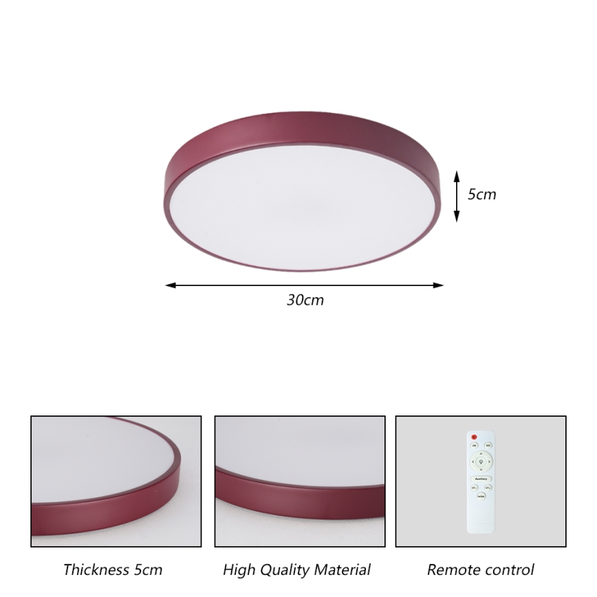 Brilagi - himmennettävä LED-kattovalaisin POOL LED/36W/230V 3000-6000K halkaisija 30 cm burgundinpunainen + kaukosäädin