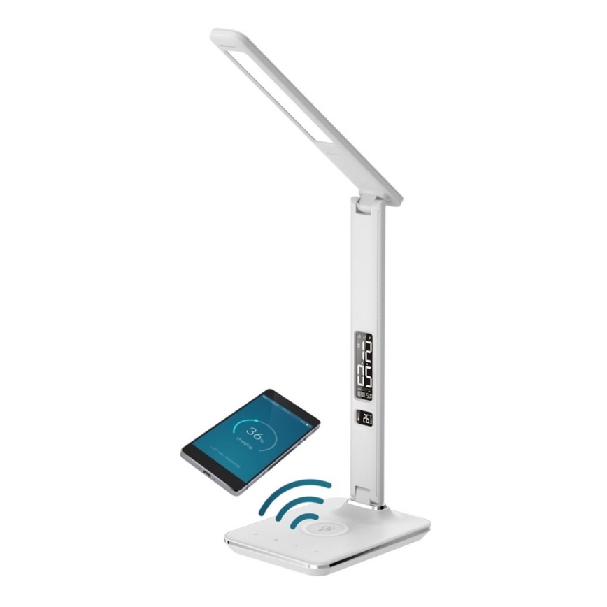 Brilagi - REGINA LED/8,5W/230V himennettävä LED-pöytälamppu langattomalla QI-latauksella ja USB-liitännällä, valkoinen