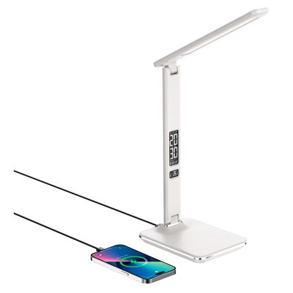 Brilagi - REGINA LED/8,5W/230V himennettävä LED-pöytälamppu langattomalla QI-latauksella ja USB-liitännällä, valkoinen