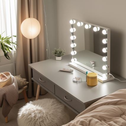 BRILAGI - LED himennettävä meikkipeili HOLLYWOOD LED/15W/230V CCT + USB valkoinen