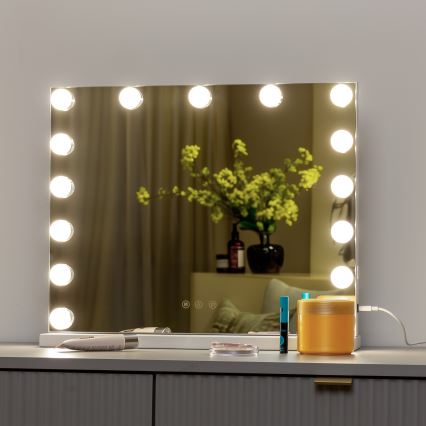 BRILAGI - LED himennettävä meikkipeili HOLLYWOOD LED/15W/230V CCT + USB valkoinen