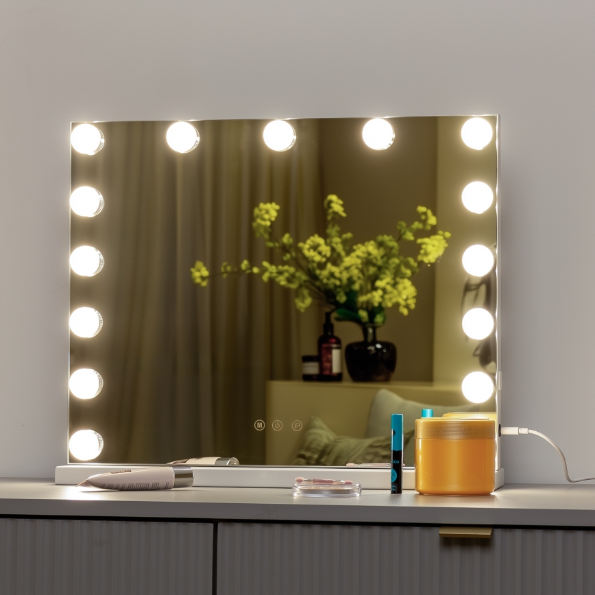 BRILAGI - LED himennettävä meikkipeili HOLLYWOOD LED/15W/230V CCT + USB valkoinen