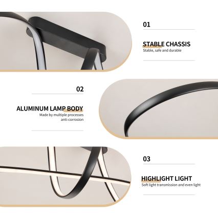 Brilagi - himmennettävä pinta-asennettava LED-kattovalaisin TWISTER LED/60W/230V 3000-6000K musta + kaukosäädin