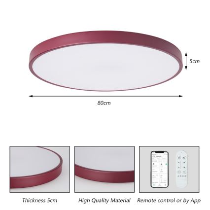 Brilagi - LED himmennettävä valaisin POOL SMART LED/100W/230V halkaisija 80 cm 3000-6000K Wi-Fi Tuya + kaukosäädin burgundinpunainen