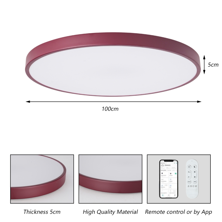 Brilagi - Himennettävä LED-valaisin POOL SMART LED/128W/230V, halkaisija 100 cm, 3000–6000K, Wi-Fi Tuya + kaukosäädin, burgundinpunainen